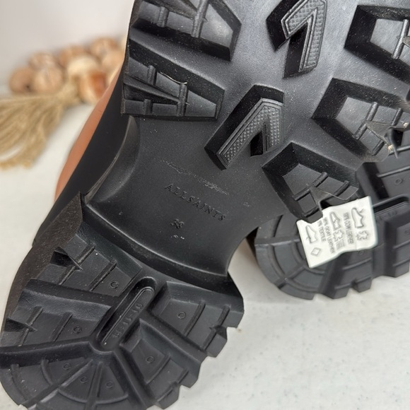 ALLSAINTS HARLEE Chelsea Tan Leather Lug Sole Chunky Boots Euro 38/7 NWOB - Picture 4 of 10